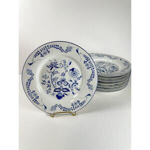 Royal Cuthbertson Blue Onion Salad Plates Set of 8 Vintage, 8" China